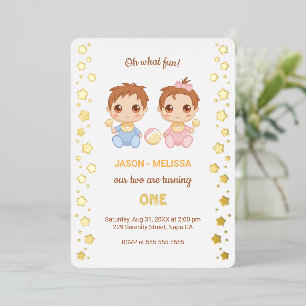 Invitation En Aluminium Jumeaux Bébé Garçon Fille Premier Anniversaire