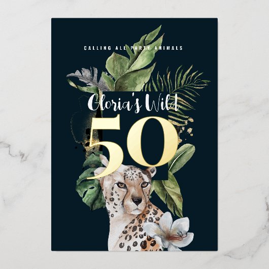 Invitation En Aluminium Jungle Leopard 50e fête d'anniversaire (Recto)