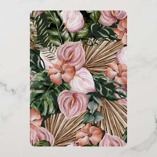 Invitation En Aluminium Jungle palmier feuille fleurs de la forêt tropical (Verso)