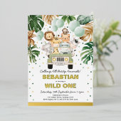 Invitation En Aluminium Jungle Safari Party Animaux sauvages un anniversai (Debout devant)