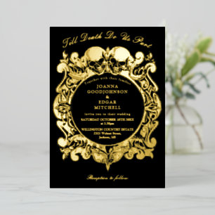 Invitation En Aluminium Jusqu'À La Mort Monogramme Gothique Mariage Noir E