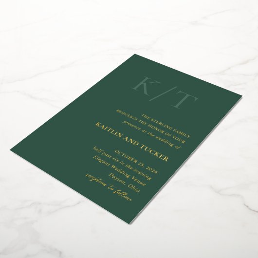 Invitation En Aluminium Kaitlin Hunter Green Bold Monogram Mariage élégant (Rotation)