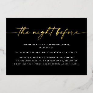 Invitation En Aluminium La Nuit Avant Dîner de répétition de script doré