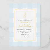 Invitation En Aluminium Lapin Lapin Bleu En vichy Anniversaire Foil Invita (Recto)