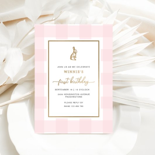 Invitation En Aluminium Lapin Lapin Rose En vichy Anniversaire Foil Invita