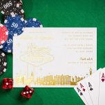 Invitation En Aluminium Las Vegas Engagement Party Gold<br><div class="desc">Véritable feuille d'or Las Vegas Skyline et illustration. Choisissez votre couleur de feuille. Site Web en option à l'arrière ou ajouter un registre ou une photo</div>