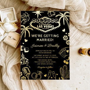 Invitation En Aluminium Las Vegas Mariage Doodle Fun Noir & Or