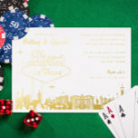 Invitation En Aluminium Las Vegas Theme Engagement Party<br><div class="desc">Véritable feuille d'or Las Vegas Skyline et illustration. Choisissez votre couleur de feuille. Site Web en option à l'arrière ou ajouter un registre ou une photo</div>