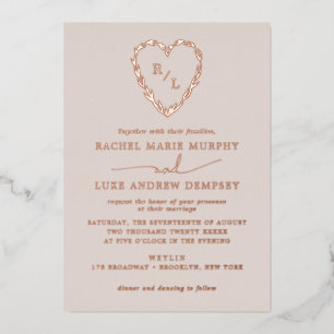 Invitation En Aluminium Laurel Leaf Mariage de couronne de coeur Monogramm