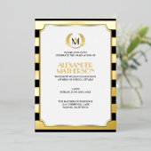 Invitation En Aluminium Laurel Monogrammed Black and FOIL Graduation Foil (Debout devant)