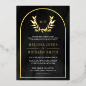 Invitation En Aluminium Laurel Wreath Feuilles Charcoal Grey Mariage Gold (Recto)