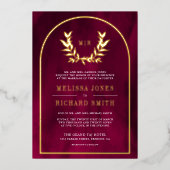 Invitation En Aluminium Laurel Wreath Feuilles Fuchsia Magenta Mariage Gol (Recto)