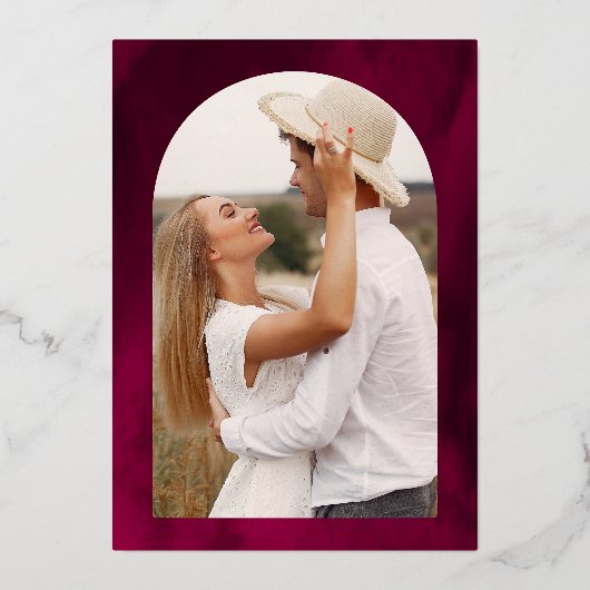 Invitation En Aluminium Laurel Wreath Feuilles Fuchsia Magenta Mariage Gol (Verso)