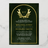 Invitation En Aluminium Laurel Wreath Feuilles Olive Green Mariage or (Recto)