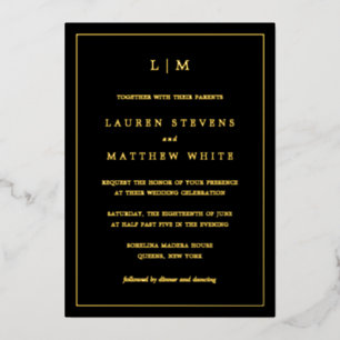 Invitation En Aluminium Lauren Black Monogramme Mariage élégant