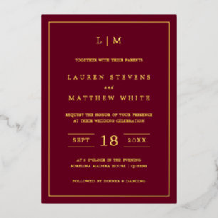 Invitation En Aluminium Lauren Bourgogne Monogramme Mariage élégant