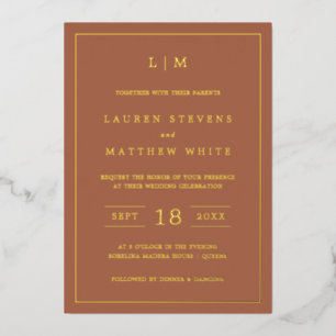 Invitation En Aluminium Lauren Terracotta Monogramme Mariage élégant