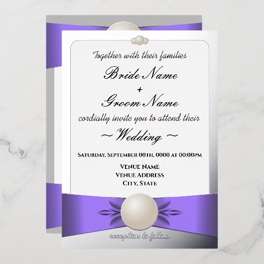 Invitation En Aluminium Lavande et perle d'argent Mariage et réception (Recto/Verso)