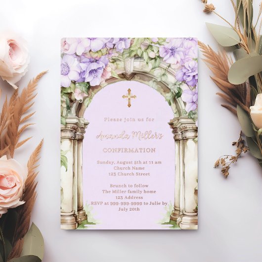 Invitation En Aluminium Lavender florals arch beige rose gold Confirmation