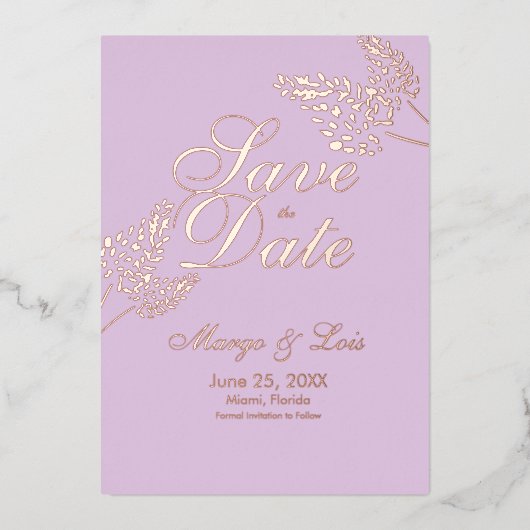 Invitation En Aluminium Lavender Green Save the Date Pressé (Recto)