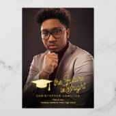 Invitation En Aluminium L'avenir est brillant Gold Script Photo Graduation (Recto)