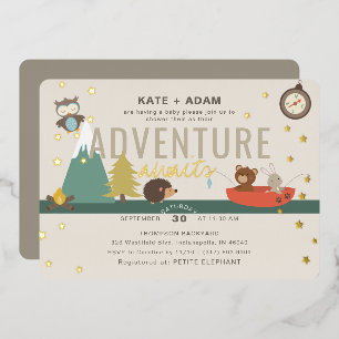 Invitation En Aluminium L'aventure Attend Bois Neutre Taupe Baby Shower
