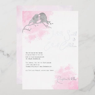Invitation En Aluminium Lavis de couleur rose gris aquarelle chic oiseaux