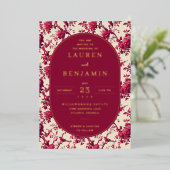 Invitation En Aluminium Lavish Crimson Blooms Wedding (Debout devant)
