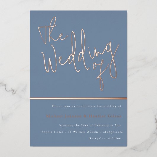 Invitation En Aluminium Le Mariage de : Dusty Blue & Real Rose Gold (Recto)