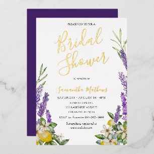 Invitation En Aluminium Lemons & Lavender Typographie Dorée Baby Shower de