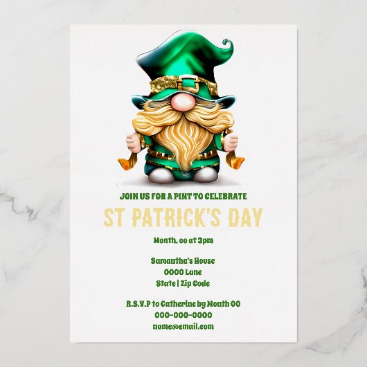 Invitation En Aluminium Leprechaun feuille d'or folklore Eire elfe vacance (Recto)