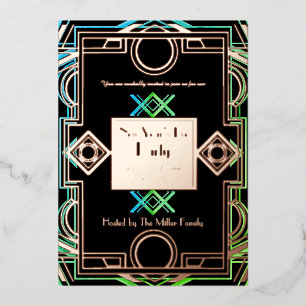 Invitation En Aluminium Les années folles avec or rose et vert