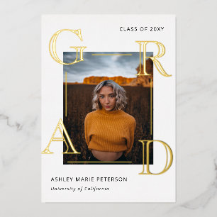Invitation En Aluminium Lettres modernes Grad Gold Photo Graduation