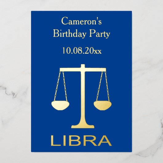 Invitation En Aluminium Libra Golden Scales Star Sign Custom Anniversaire (Recto)