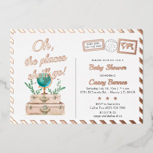 Invitation En Aluminium Lieux de voyage où elle ira Baby Girl Shower Rose