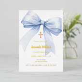 Invitation En Aluminium Light blue bow girl Confirmation gold foil (Debout devant)