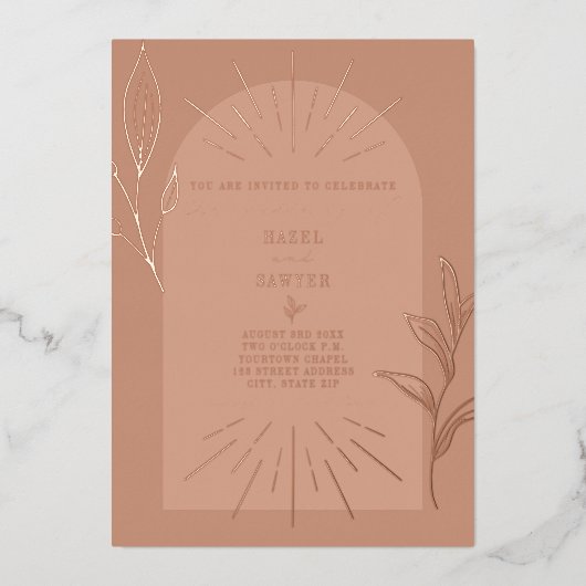 Invitation En Aluminium Ligne Art Arc Botanique Terracotta (Recto)