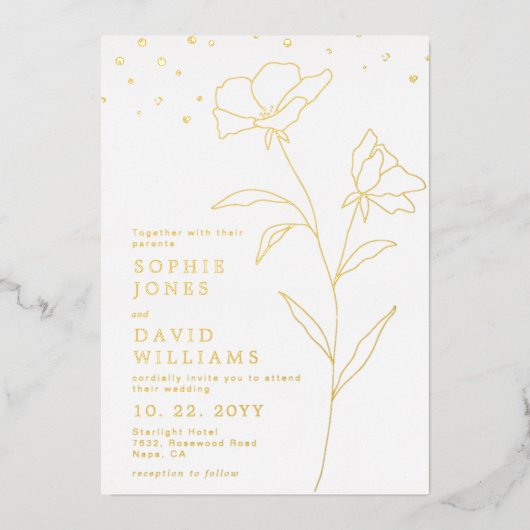 Invitation En Aluminium Ligne Botanique Fleur Art Mariage élégant Réel (Recto)