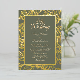 Invitation En Aluminium Ligne de feuilles de motif d'art élégant vert saug