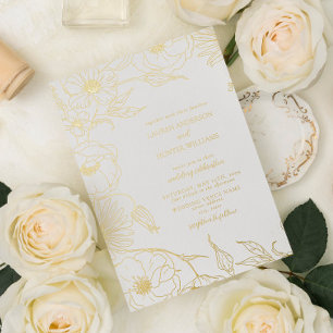Invitation En Aluminium Ligne Moderne Fleurie Mariage Or