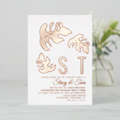 Invitation En Aluminium Ligne Monstera Mariage feuille Pressé (Debout devant)