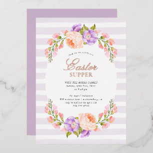 Invitation En Aluminium Lilac Stripe et Fleur Soirée de Pâques