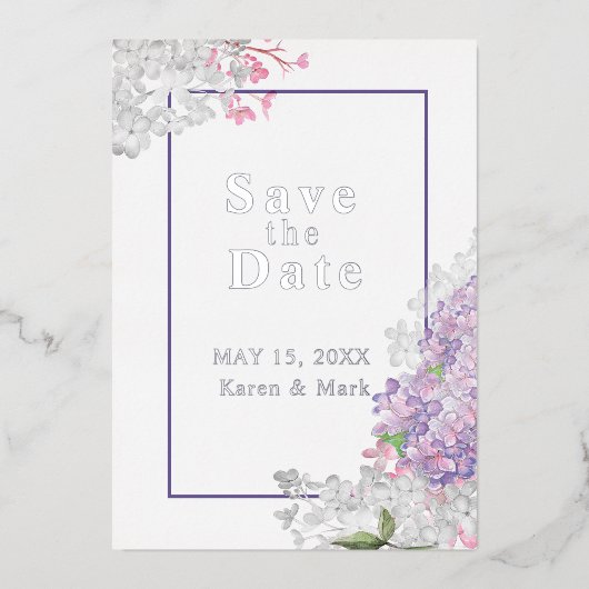 Invitation En Aluminium Lilacs Floral Enregistrer la date (Recto)