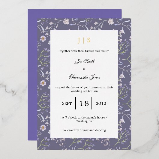 Invitation En Aluminium lilas fleuri pourpre (Recto/Verso)