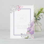 Invitation En Aluminium Lilas Floral Enregistrer la Date (Debout devant)