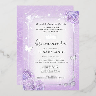 Invitation En Aluminium Lilas Violet Lavande Floral Quinceañera Argent