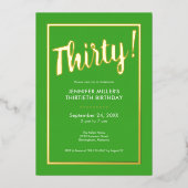 Invitation En Aluminium Lime moderne Green & Gold Foil 30e anniversaire (Recto)