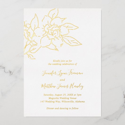 Invitation En Aluminium Line Art Floral Mariage élégant (Recto)