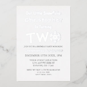 Invitation En Aluminium Little Snowflake 2e anniversaire