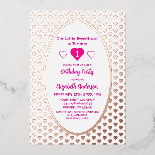 Invitation En Aluminium Little Sweethee 1er anniversaire (Recto)